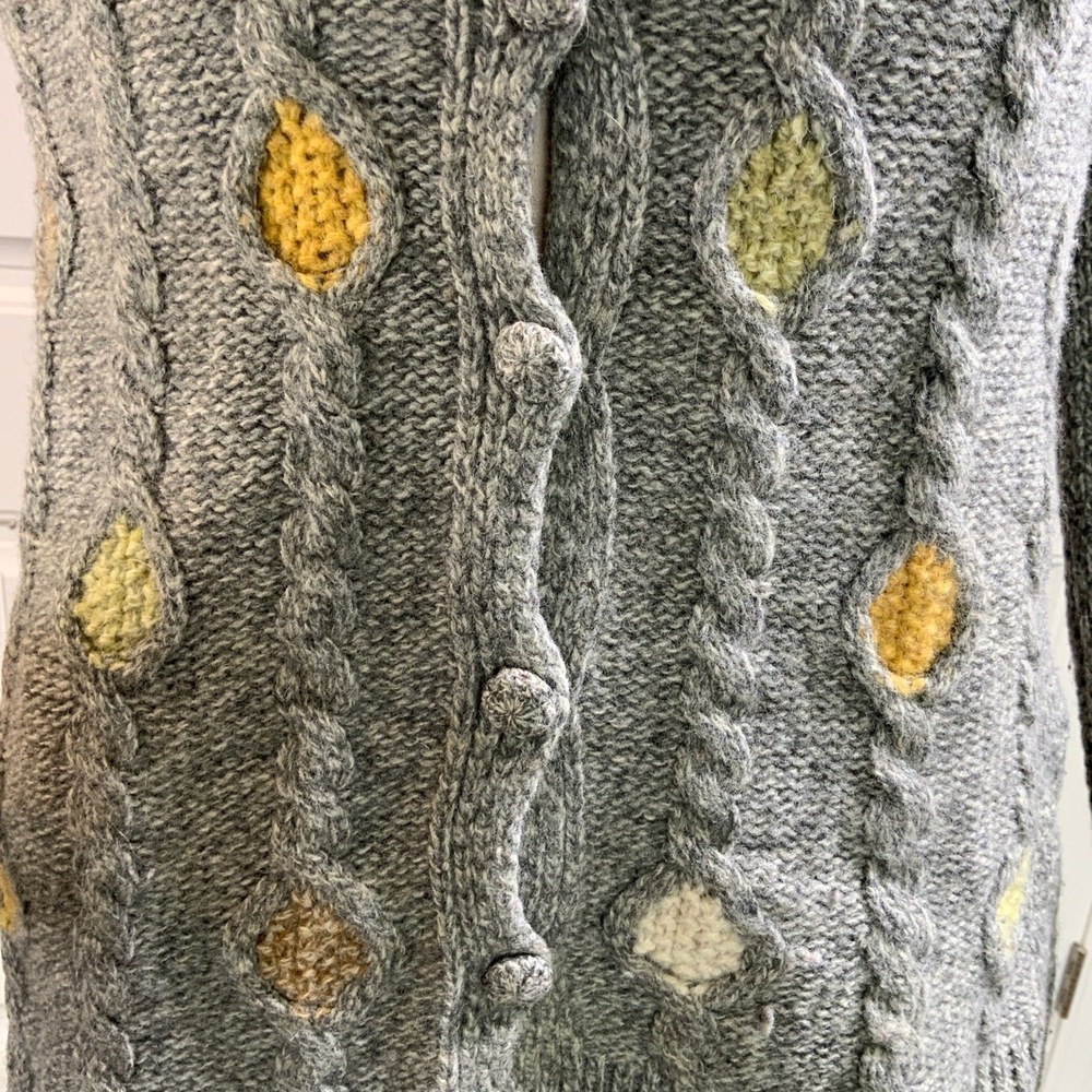 Charlie Robin Gray Cable Knit Button Up Long Sleeve Wool Cardigan Med Twee Artsy - Picture 3 of 13